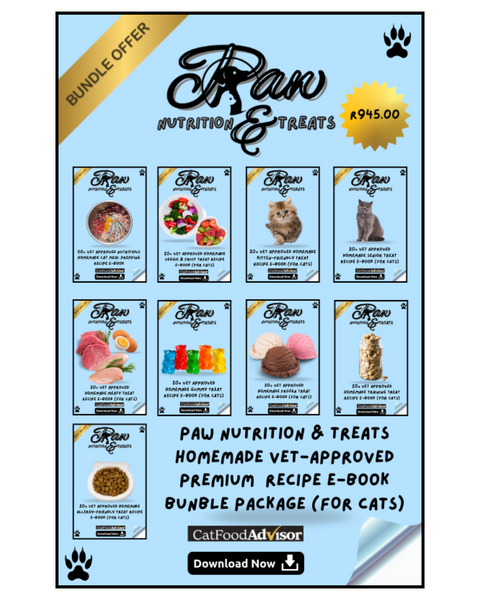 Paw Nutrition & Treats™ Homemade Vet-Approved Premium Recipe E-Book Bundle Package (For Cats)